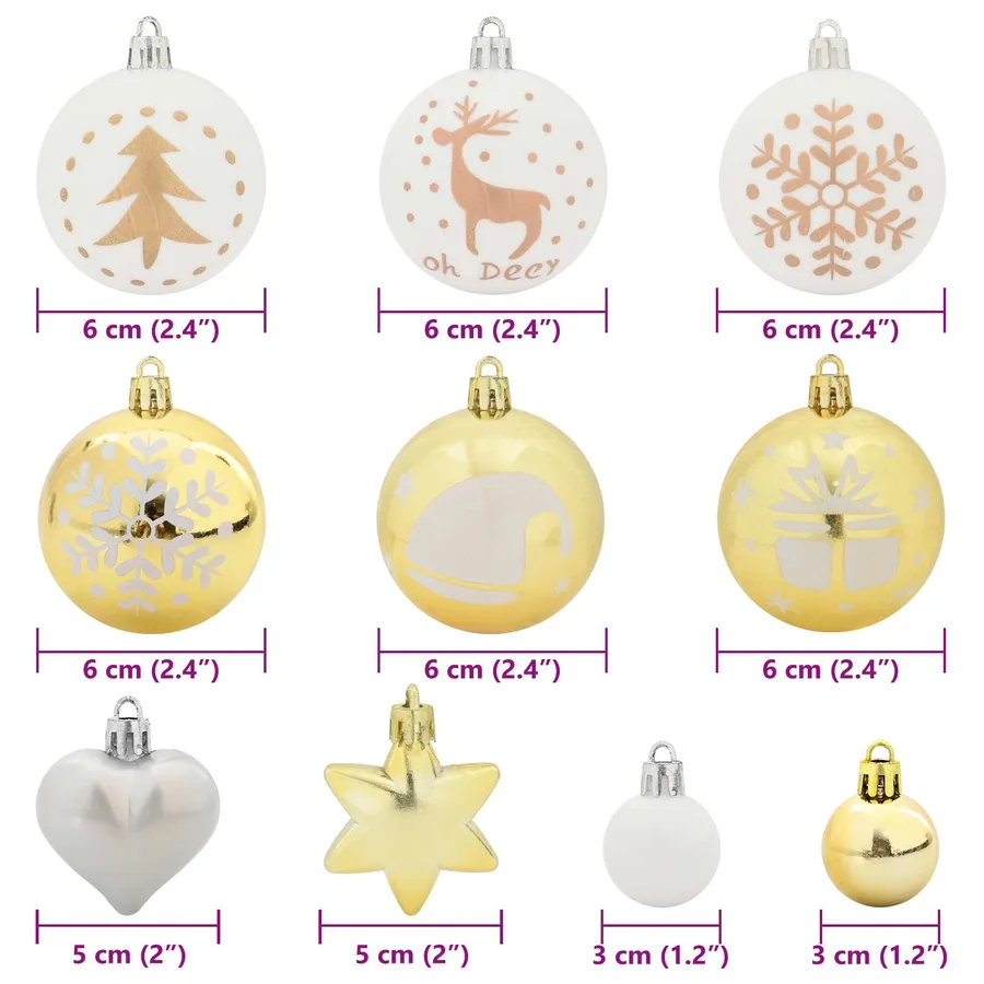 Ensemble de Boules de Noël 40 pcs Blanc et or Plastique - 7