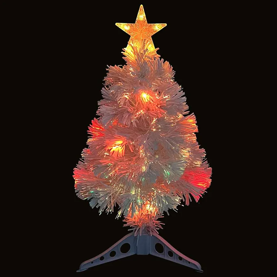 Arbre de Noël artificiel pré-éclairé blanc 64 cm fibre optique - 3