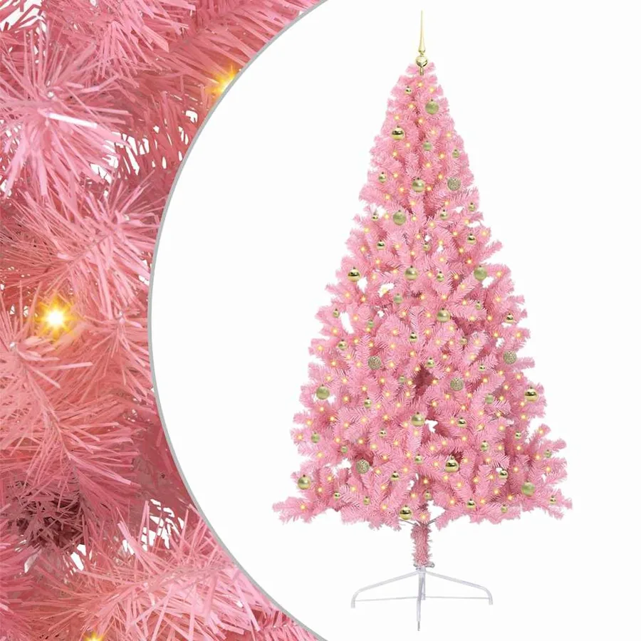 Sapin de Noël artificiel pré-éclairé Rose 240 cm PVC - 2