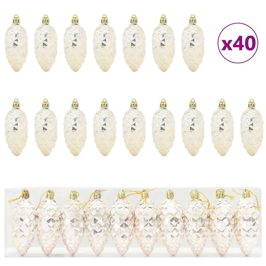 Boule de Pomme de Pin de Noël 40 pcs Champagne Plastique - 2
