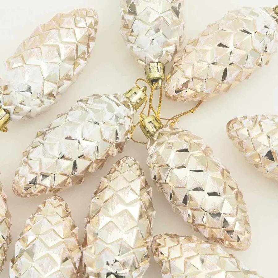 Boule de Pomme de Pin de Noël 40 pcs Champagne Plastique - 5