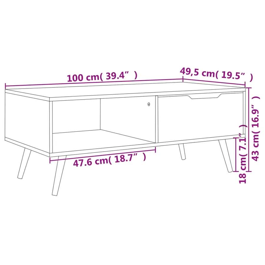 Table basse Chêne fumé 100x49,5x43 cm Bois d'ingénierie - 7