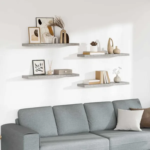 Étagères murales flottantes 4 pcs Gris béton 90x23,5x3,8cm MDF
