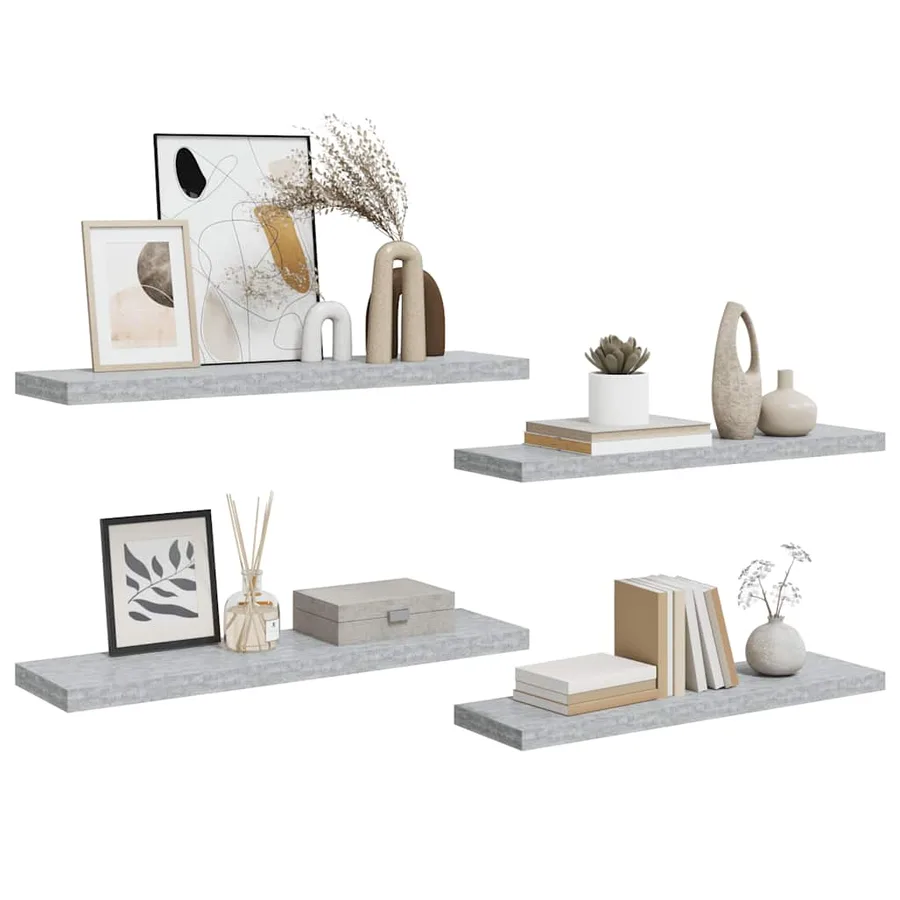 Étagères murales flottantes 4 pcs Gris béton 90x23,5x3,8cm MDF - 5
