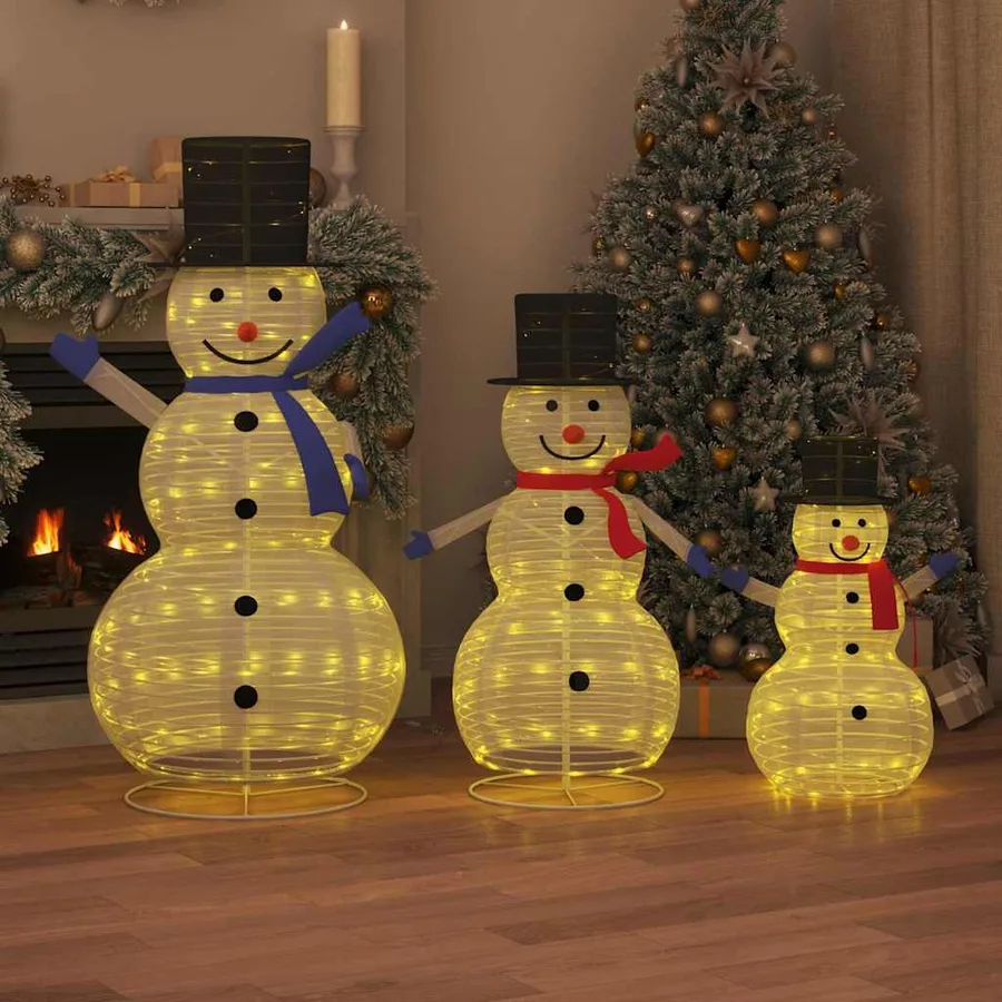 Famille de Bonhommes de Neige de Noël 3 pcs Blanc chaud tissu - 3