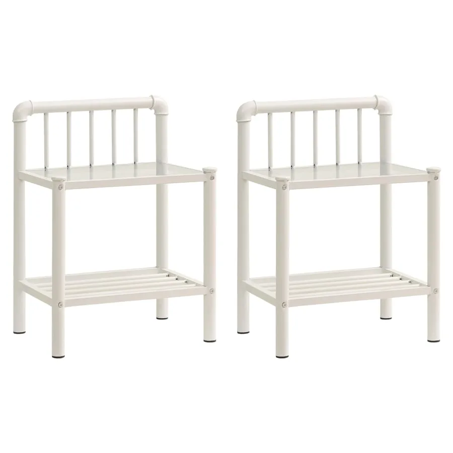 Tables de chevet 2 pcs Blanc et transparent Métal et verre - 2