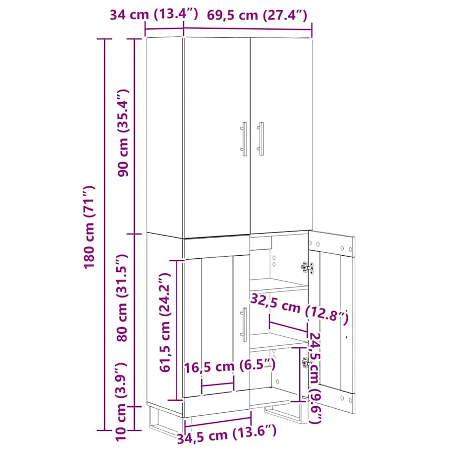 Haut Armoire 2 pcs Bois Ancien 69,5 x 34 x 180 cm - 15