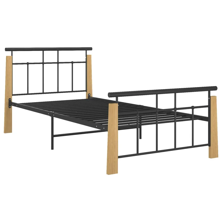 Cadre de lit sans matelas métal bois de chêne massif 90x200 cm - 2