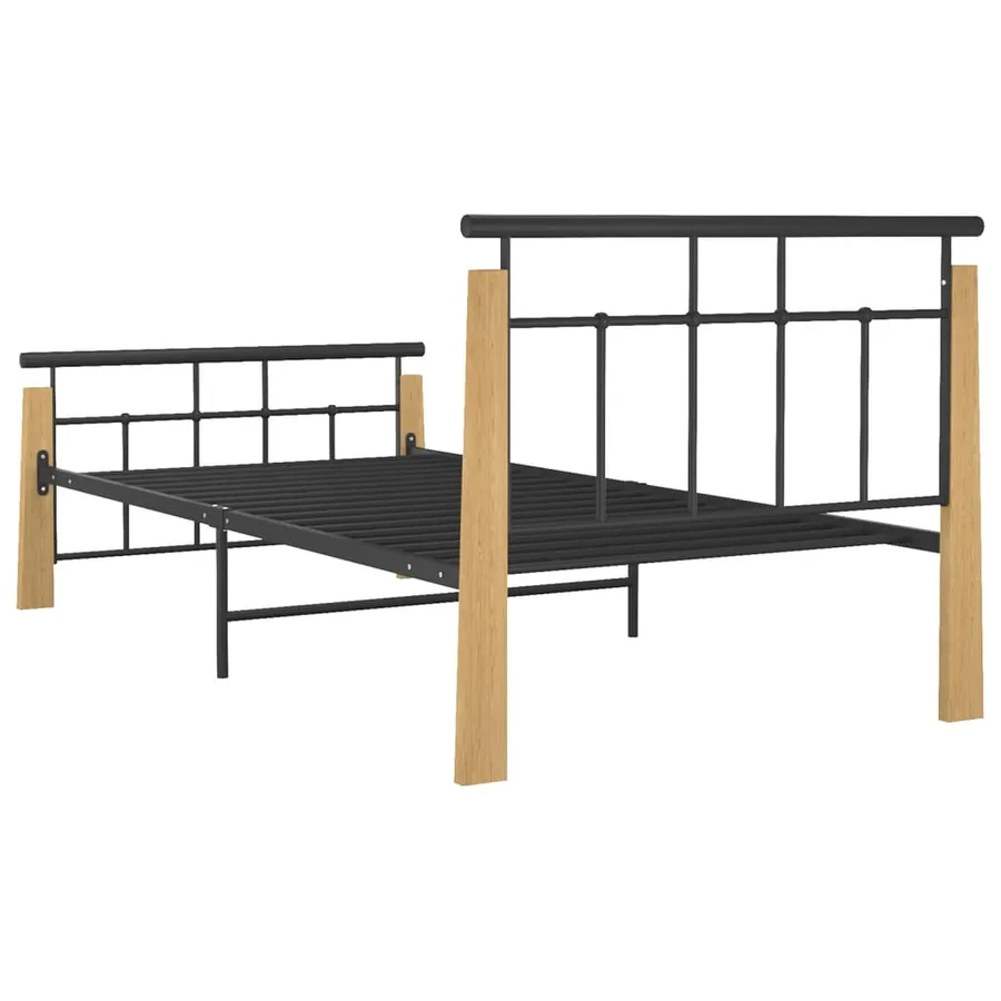 Cadre de lit sans matelas métal bois de chêne massif 90x200 cm - 5