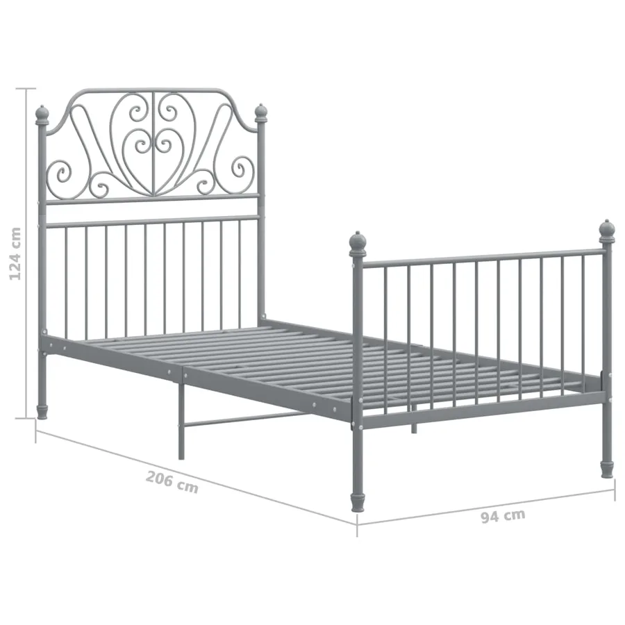 Cadre de lit sans matelas gris métal 90x200 cm - 6