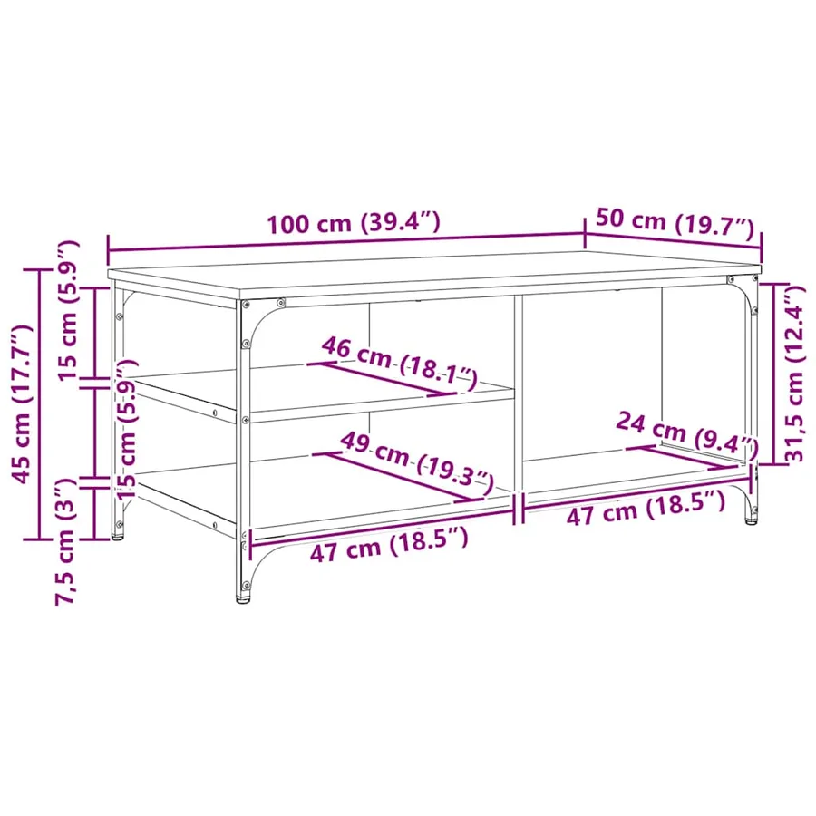 Table basse Chêne noir 100 x 50 x 45 cm Bois d'ingénierie - 8