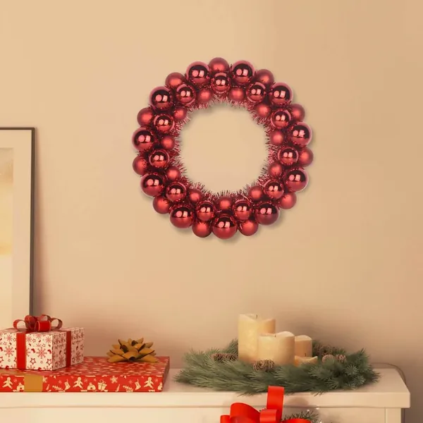 Couronnes de Boules de Noël 2 pcs Rouge 33 x 33 x 7 cm
