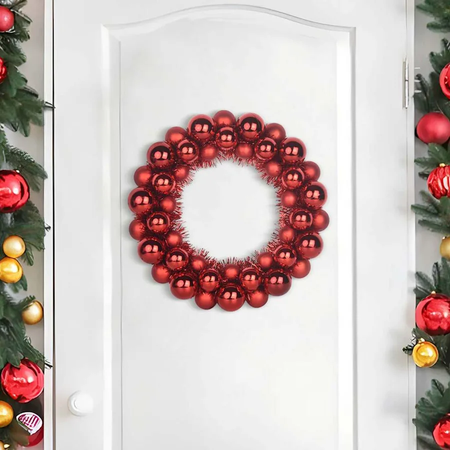 Couronnes de Boules de Noël 2 pcs Rouge 33 x 33 x 7 cm - 3