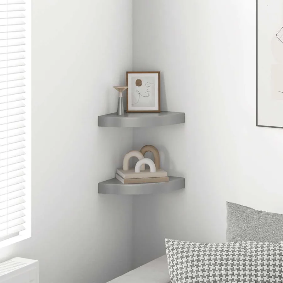 Étagères d'angle flottantes 2pcs gris brillant 25x25x3,8cm MDF - 3