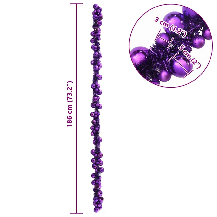 Guirlande de Boules de Noël Lilas 186 cm Polystyrène - 7