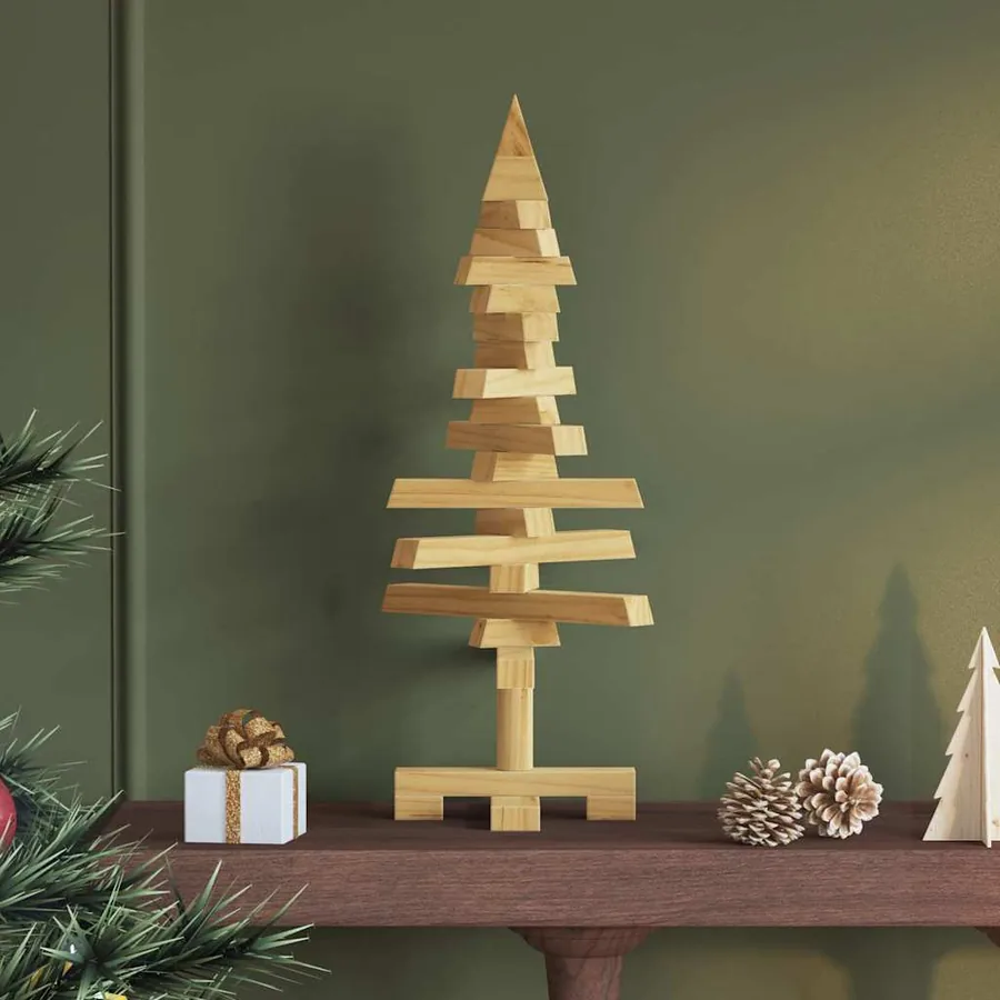 Arbre de Noël en bois Marron 60 cm Bois massif en pin