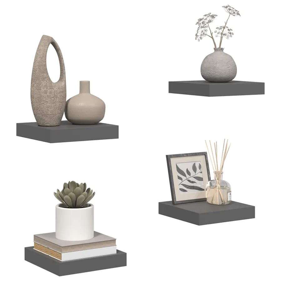 Étagère murale flottante 4 pcs Gris brillant 23x23,5x3,8 cm MDF - 5