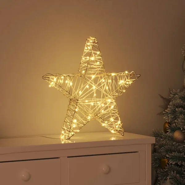 Étoile en 3D avec 50 LED Blanc chaud 55 x 52.5 x 9 cm Rotin