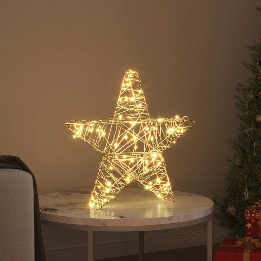 Étoile en 3D avec 50 LED Blanc chaud 55 x 52.5 x 9 cm Rotin - 3