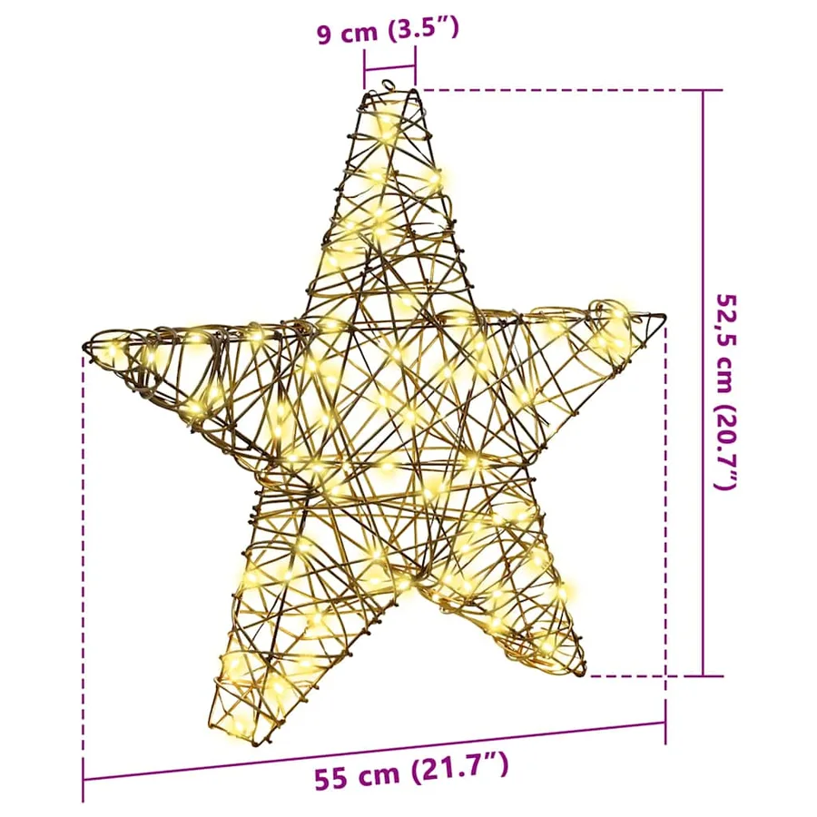 Étoile en 3D avec 50 LED Blanc chaud 55 x 52.5 x 9 cm Rotin - 8