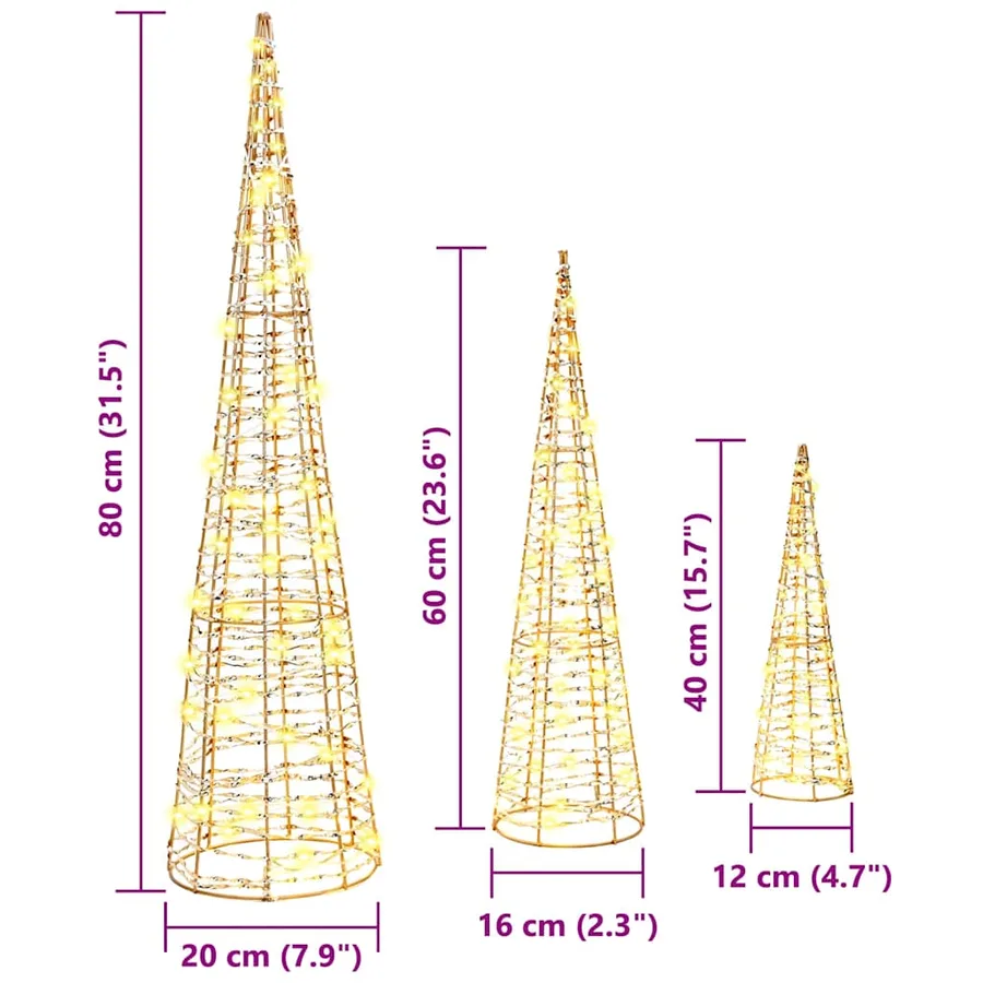 Sapin de Noël avec 90 LED 3 pcs Blanc chaud 20 x 20 x 80 cm PET - 10