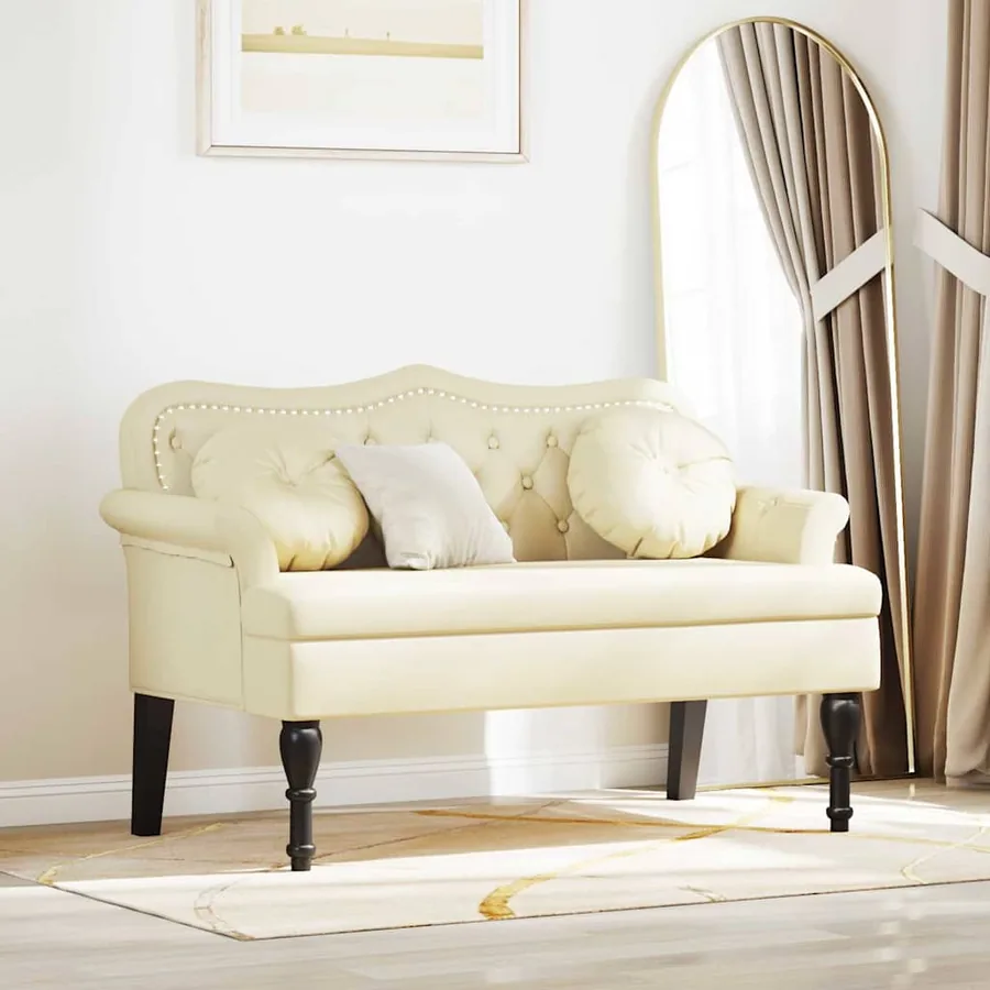 Banc Chesterfield Crème 120,5 x 65 x 75 cm Simili cuir