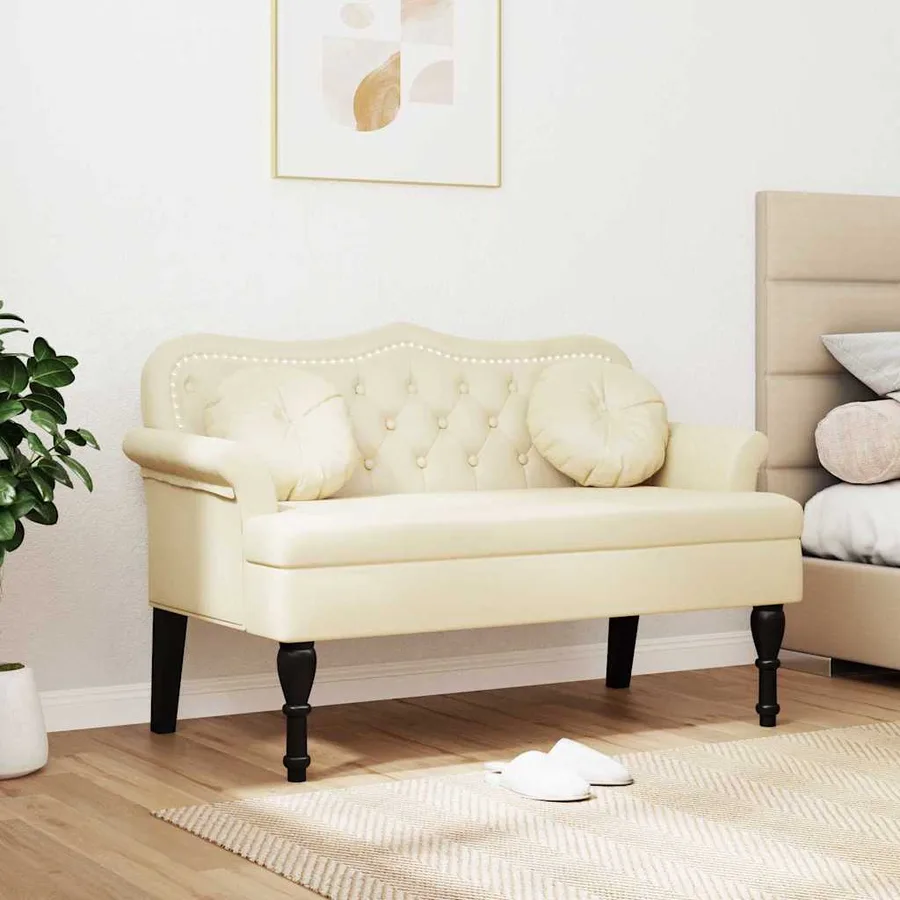 Banc Chesterfield Crème 120,5 x 65 x 75 cm Simili cuir - 3