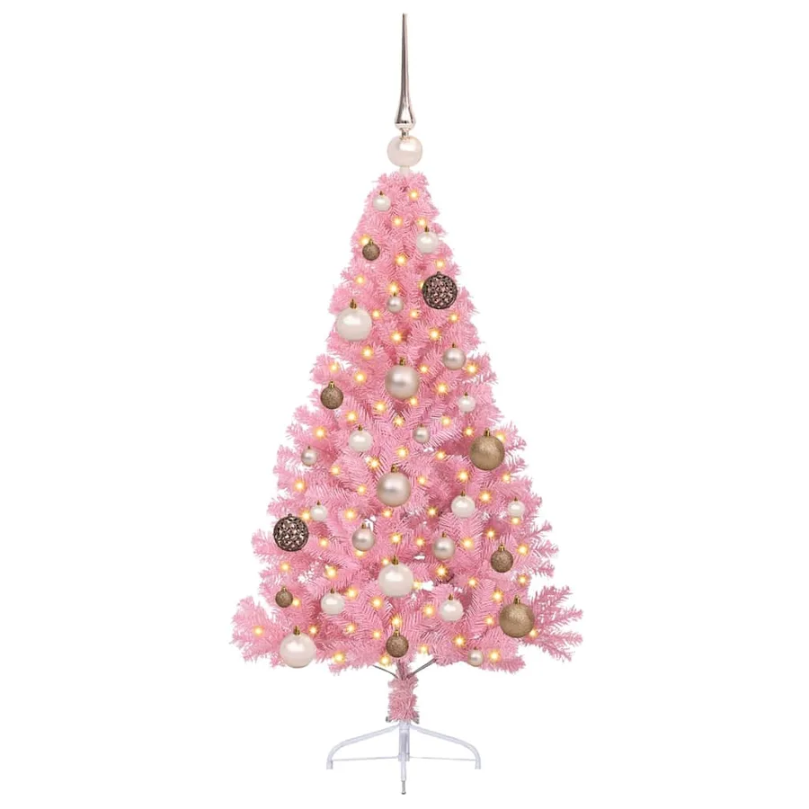 Sapin de Noël artificiel pré-éclairé Rose 120 cm PVC - 3