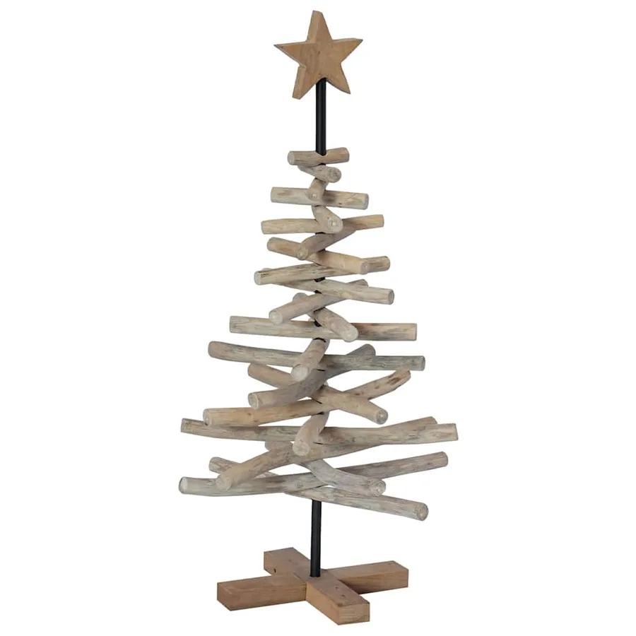 Sapin de Noël avec support Marron 90 cm Bois de teck solide - 2