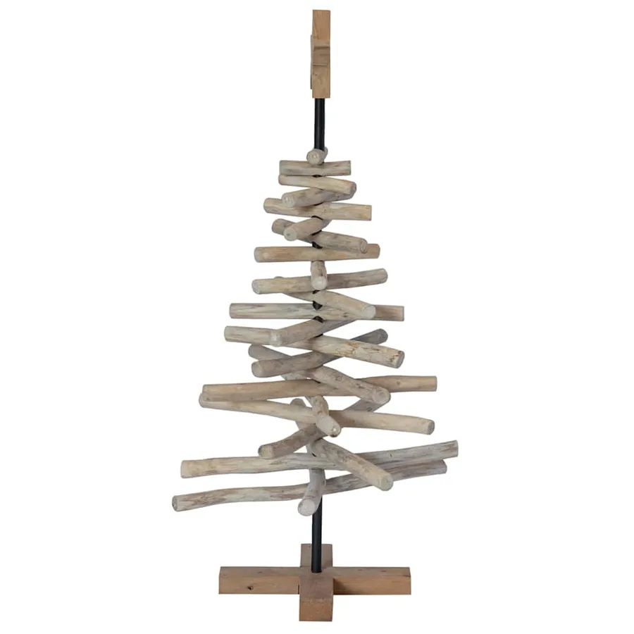 Sapin de Noël avec support Marron 90 cm Bois de teck solide - 6