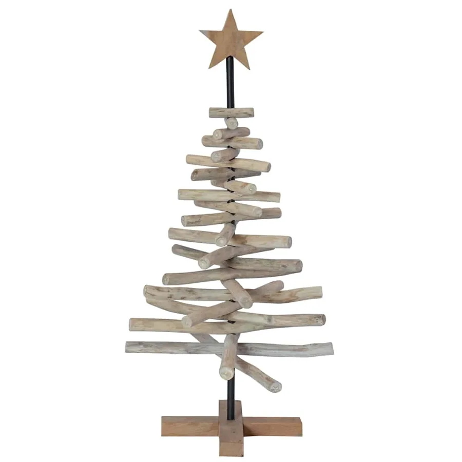 Sapin de Noël avec support Marron 90 cm Bois de teck solide - 7