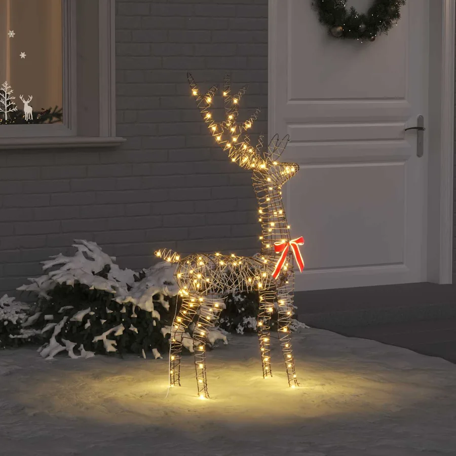 Renne 3D avec 140 LED Blanc chaud 70 x 41 x 128 cm Rotin