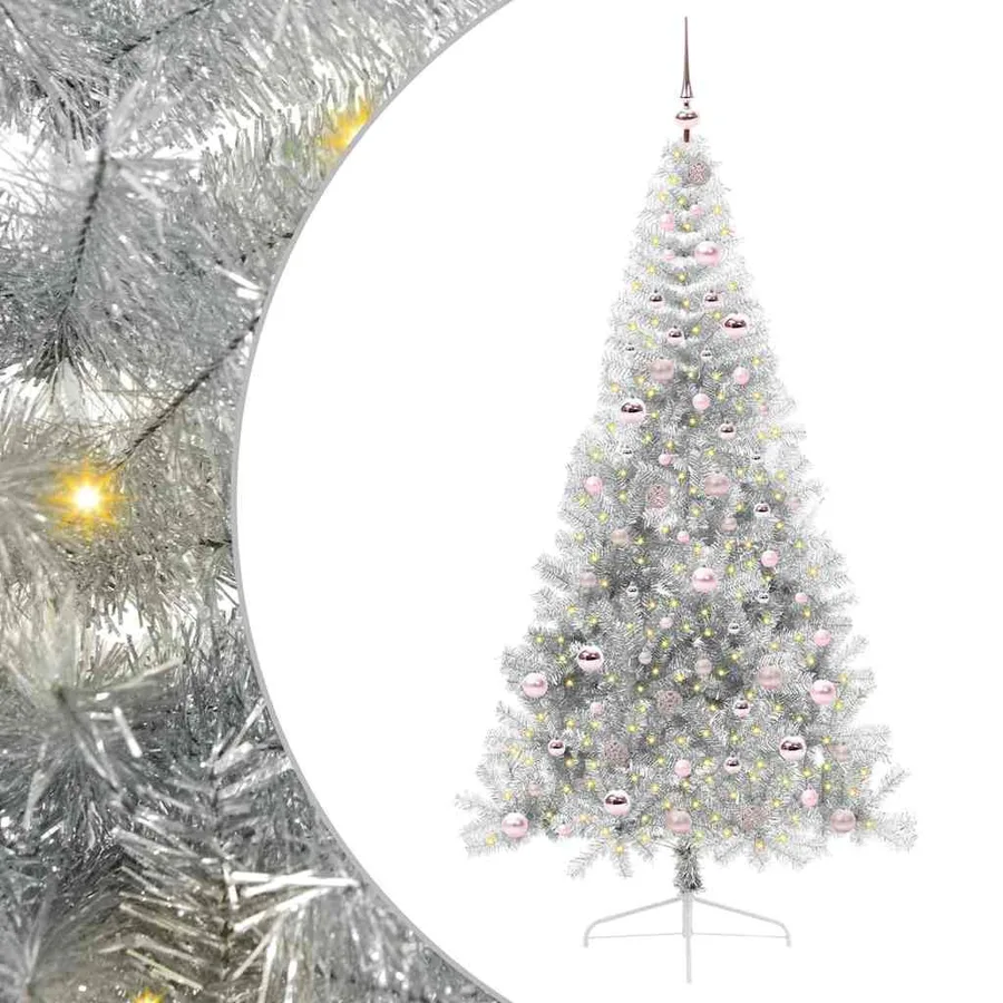 Sapin de Noël artificiel pré-éclairé Argent 210 cm PET - 2