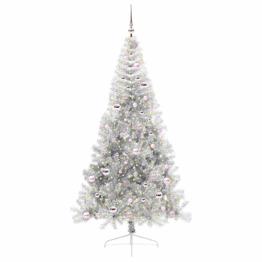 Sapin de Noël artificiel pré-éclairé Argent 210 cm PET - 3