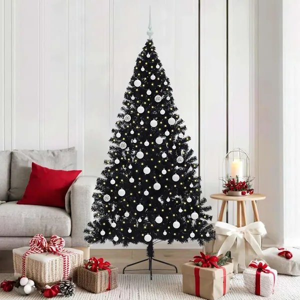 Sapin de Noël artificiel pré-éclairé Noir 180 cm PVC