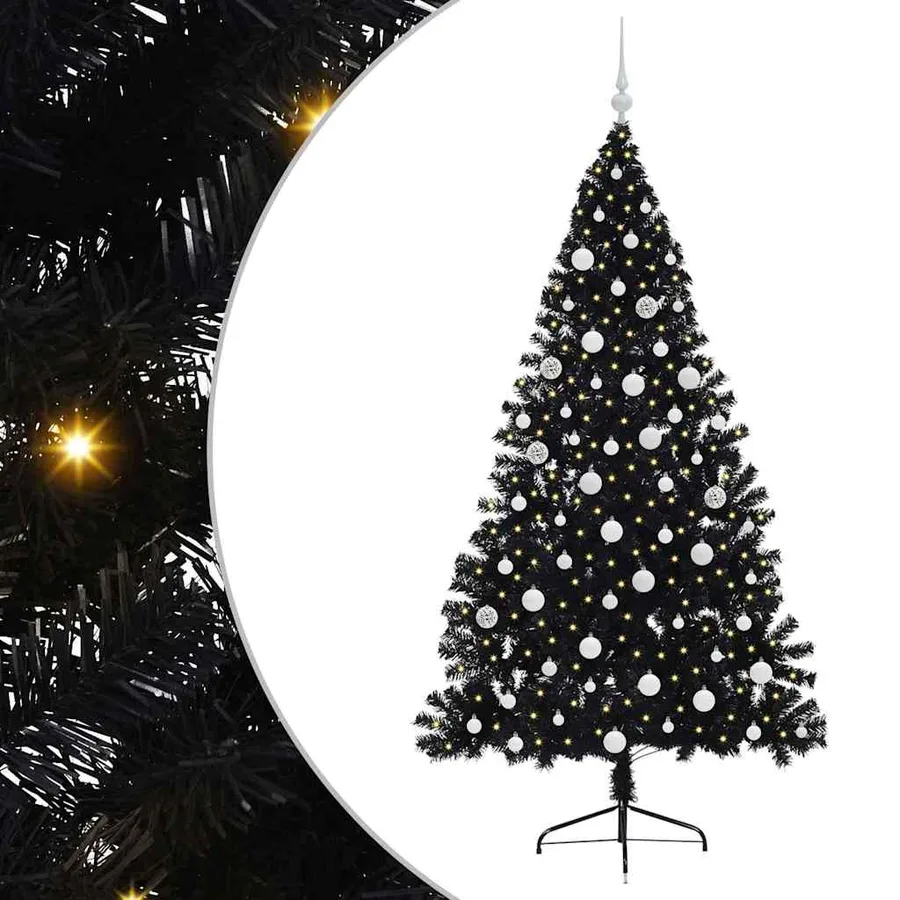 Sapin de Noël artificiel pré-éclairé Noir 180 cm PVC - 2