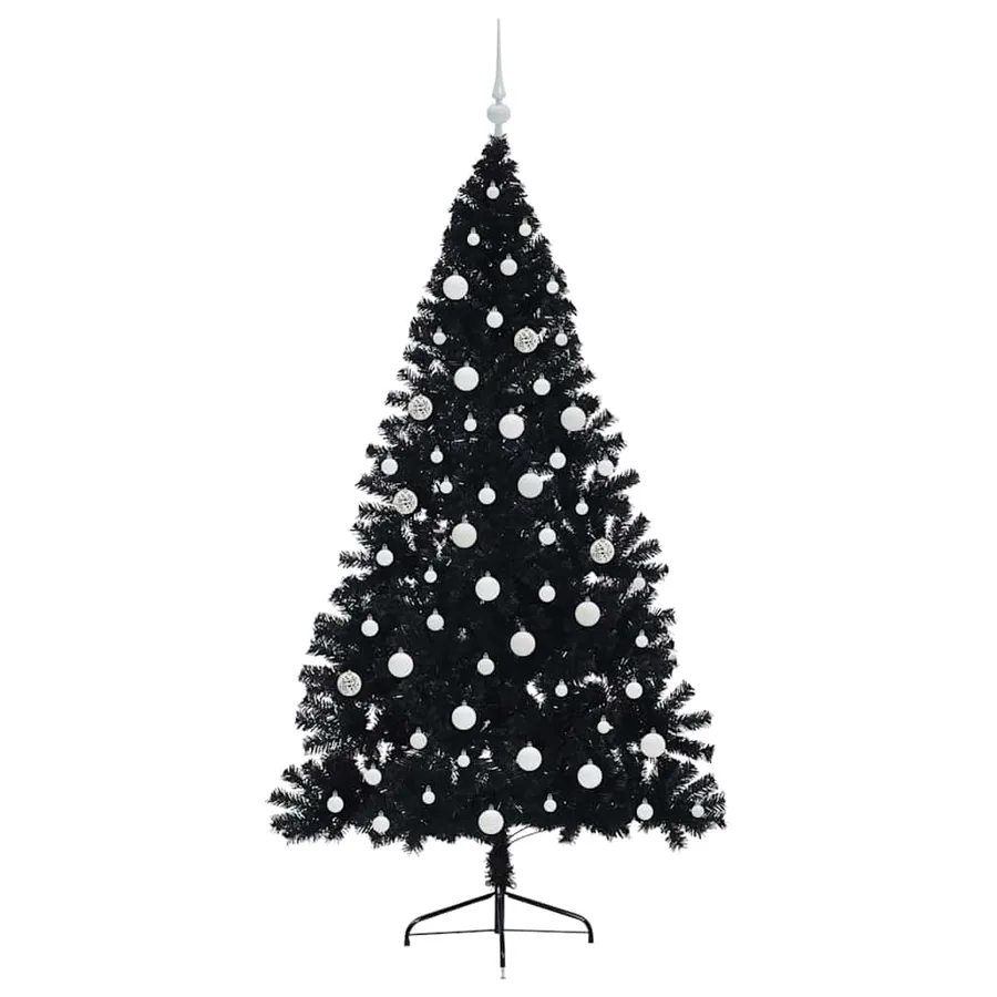 Sapin de Noël artificiel pré-éclairé Noir 180 cm PVC - 4