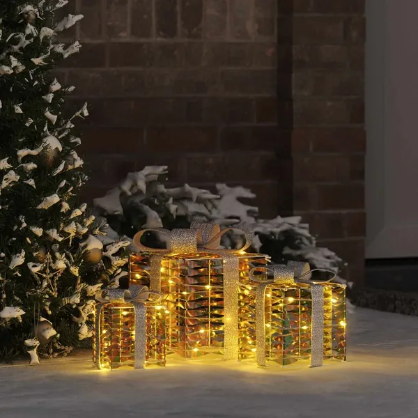 Boîte Cadeau avec 60 LED 3 pcs Blanc chaud 20 x 20 x 20 cm PET