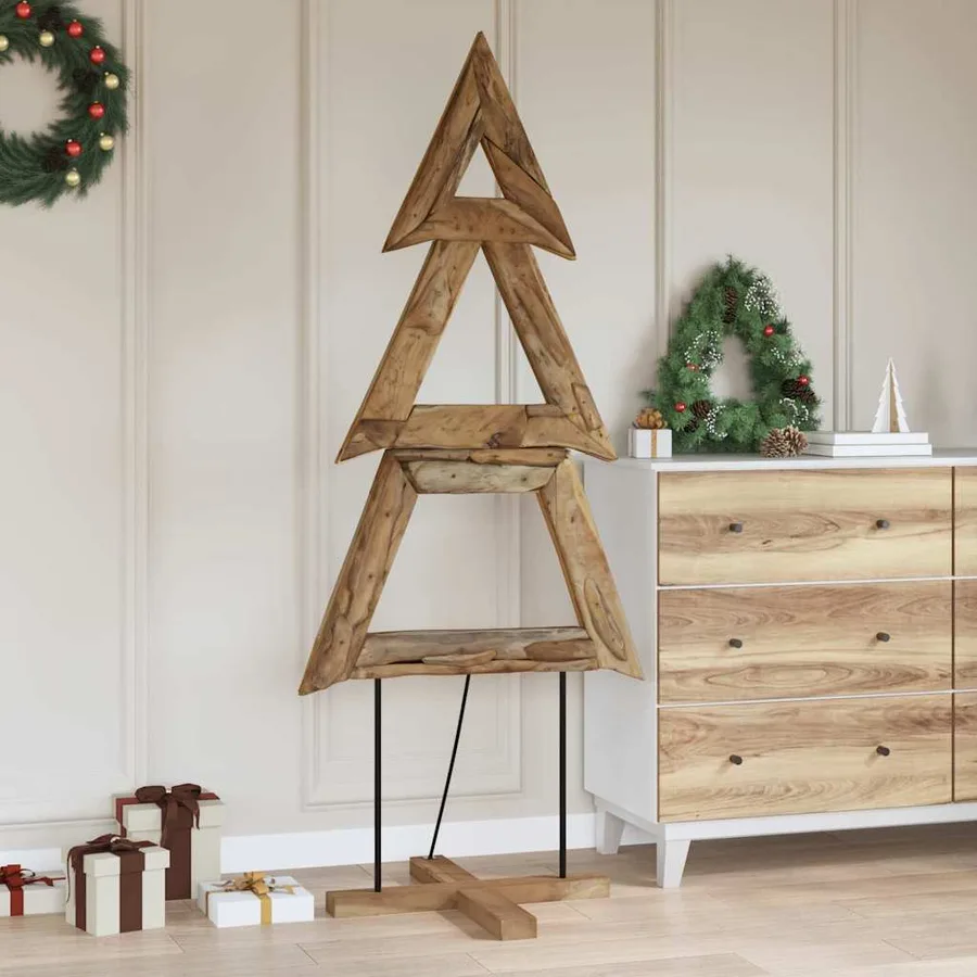 Sapin de Noël avec support Marron 181 cm Bois de teck solide - 4