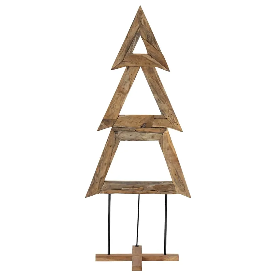 Sapin de Noël avec support Marron 181 cm Bois de teck solide - 5