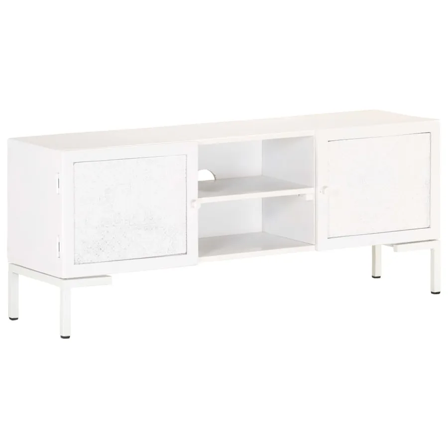 Meuble TV Blanc 115x30x46 cm Bois massif de manguier - 10
