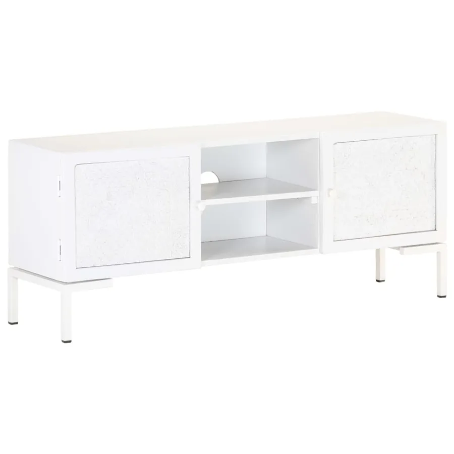 Meuble TV Blanc 115x30x46 cm Bois massif de manguier - 12