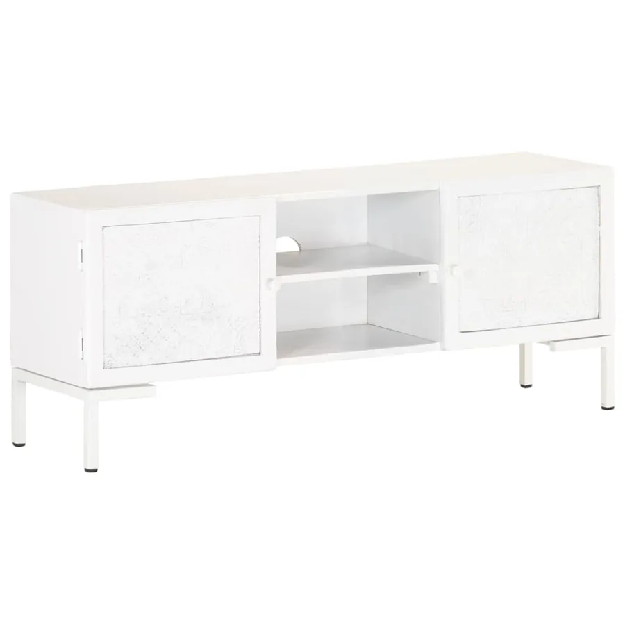 Meuble TV Blanc 115x30x46 cm Bois massif de manguier - 13