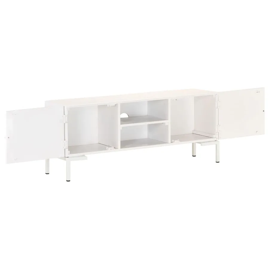 Meuble TV Blanc 115x30x46 cm Bois massif de manguier - 2