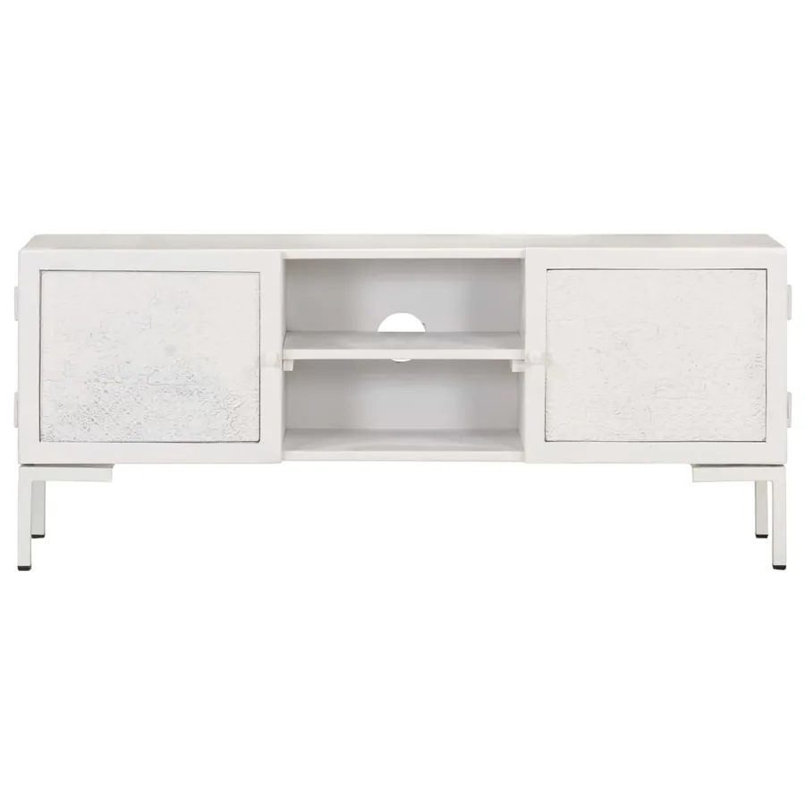 Meuble TV Blanc 115x30x46 cm Bois massif de manguier - 3