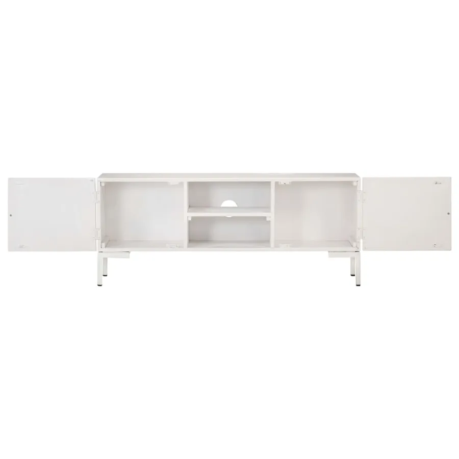 Meuble TV Blanc 115x30x46 cm Bois massif de manguier - 4