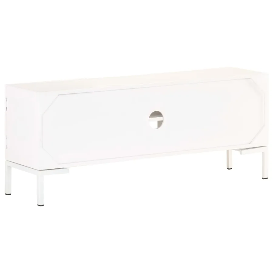 Meuble TV Blanc 115x30x46 cm Bois massif de manguier - 5