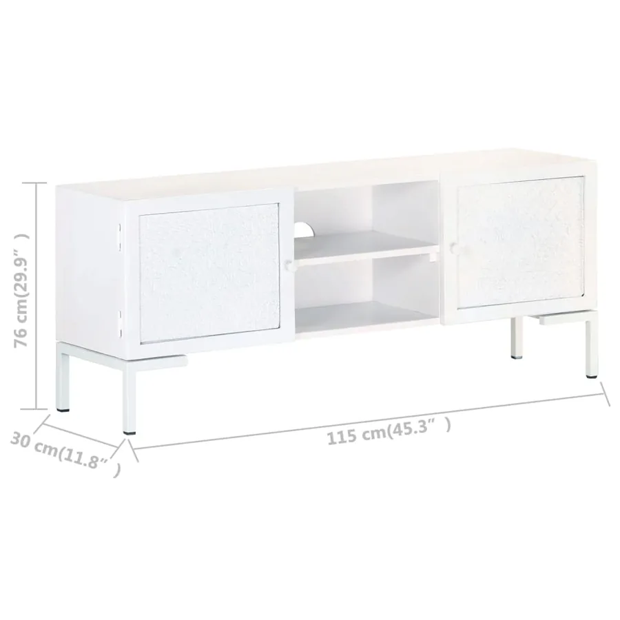 Meuble TV Blanc 115x30x46 cm Bois massif de manguier - 9
