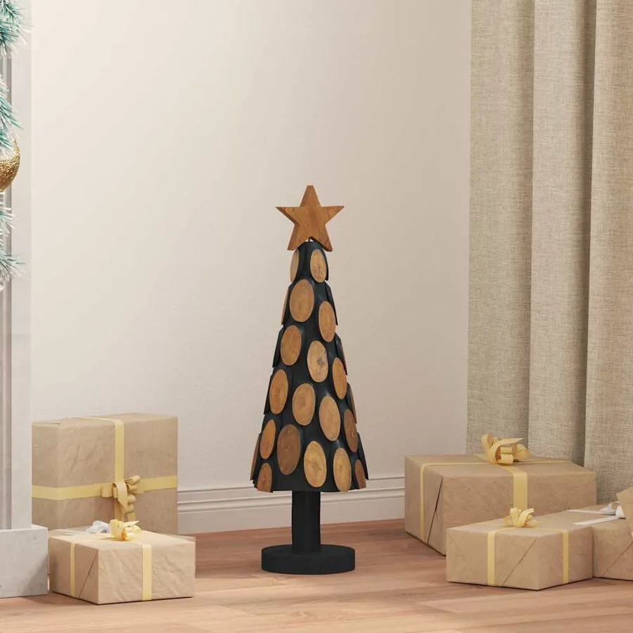 Sapin de Noël avec support Marron 61 cm Bois de teck solide