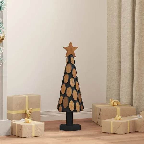 Sapin de Noël avec support Marron 61 cm Bois de teck solide